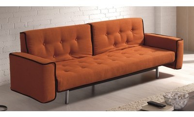 Banquette convertible canapé lit tissu orange - Ma