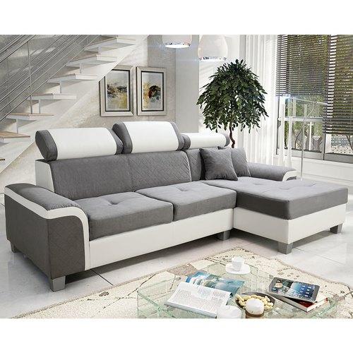 SOLDES Canapé angle droit en nubuk gris et PVC bla