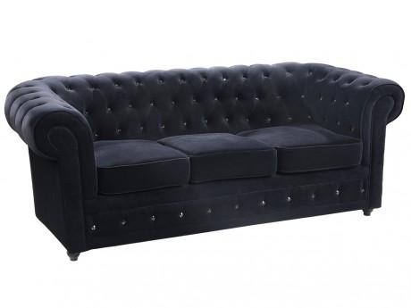 Canapé 3 places velours CHESTERFIELD - noir et bou