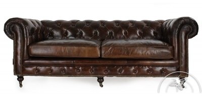 Canapé cuir marron vintage - Chesterfield