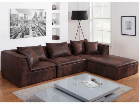 Canapé modulable en microfibre aspect cuir vieilli