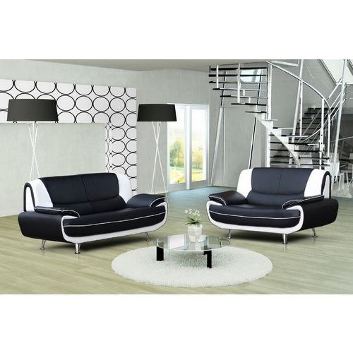 Ensemble de canapé 3+2 simili cuir noir et blanc d