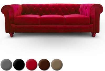 Canape Chesterfield Velours 3 Places Altesse Rouge