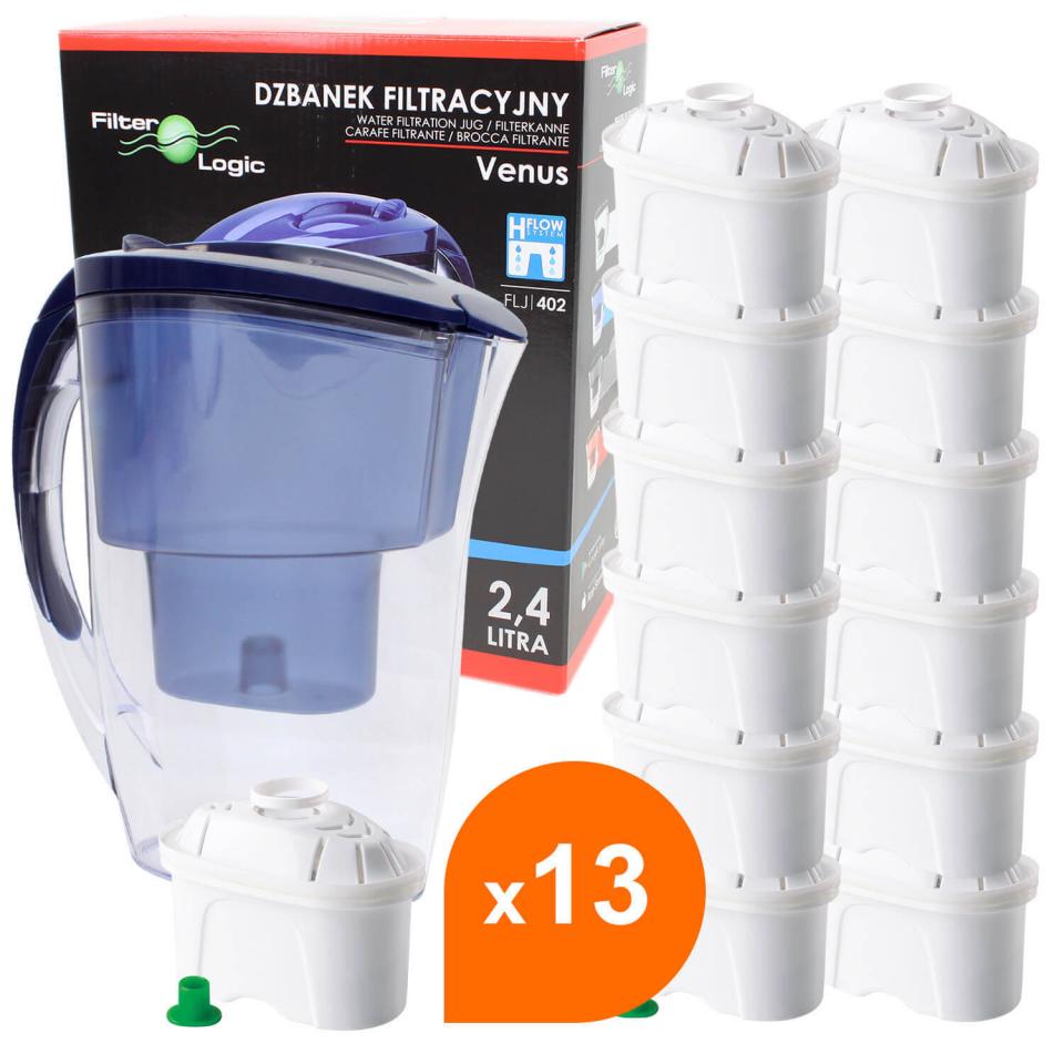 Carafe filtrante bleue + 13 cartouches filtrantes