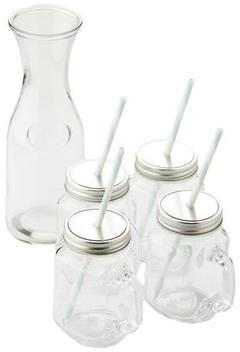 Ensemble Carafe 1 L & pots en verre Mason Jar 4 p.