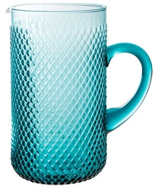 Pichet en verre turquoise relief losanges Duchesse