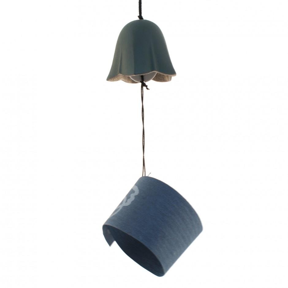 Cloche à vent bleu pétrole en fonte du japon Fleur