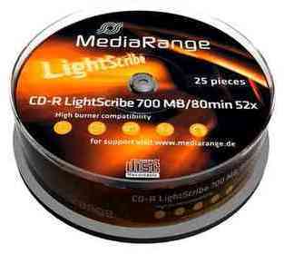 CD-R LightScribe 700MB 80min 52x MediaRange 25 pièces CD-R LightScribe 700MB 80min