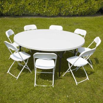 Table ronde et chaises pliantes 10 places 180cm PE