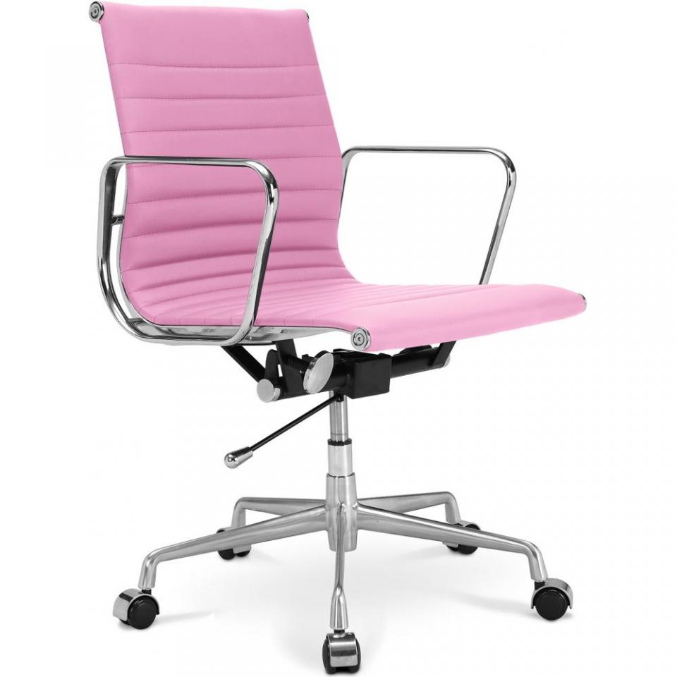 Chaise bureau - T17- Simili cuir- Roulettes Rose