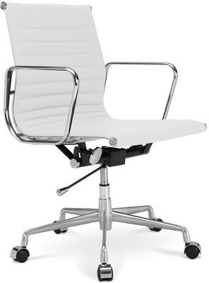 Chaise bureau T17 Cuir Premium - Roulettes Blanc