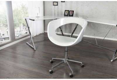 LOT DE 2 CHAISES DE BUREAU DESIGN BLANC SUR ROULET