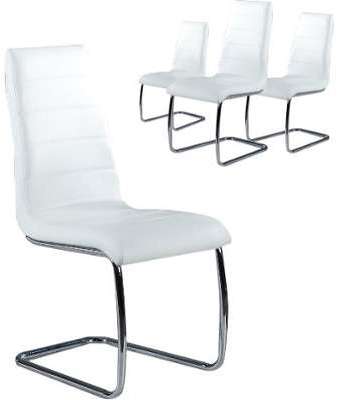 Lot de 4 Chaises simili cuir blanc et piétement ac