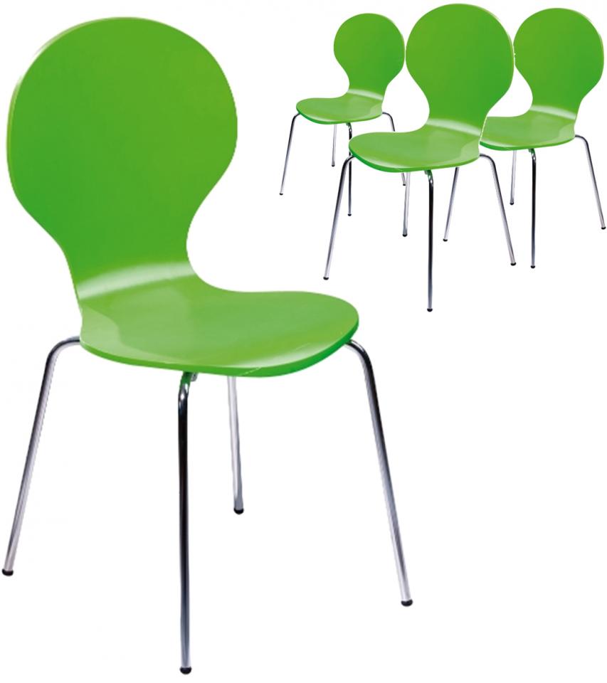 Lot de 4 chaises en Bois vert et Métal chromé