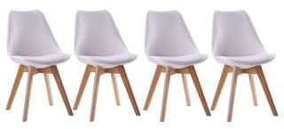 Lot de 4 chaises scandinaves NORA blanches avec coussin Lot de 4 chaises scandinaves