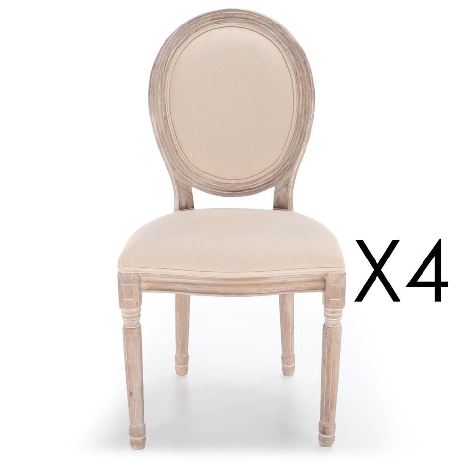 Lot de 4 chaises médaillon Louis XVI tissu Beige