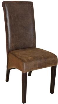 Chaise bois de hêtre massif brun cuir en look rét