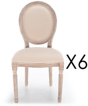 Lot de 6 chaises médaillon Louis XVI tissu Beige