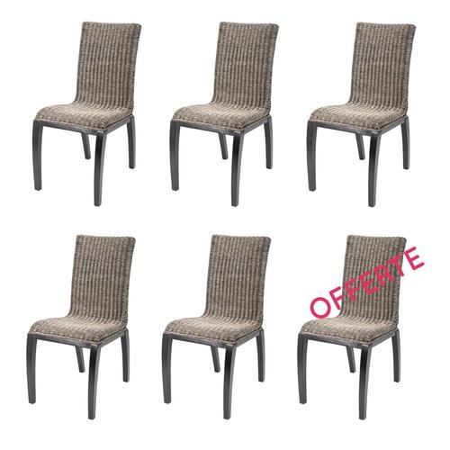 Lot de 6 Chaises en rotin grise - Liga - Chaises d