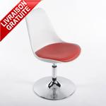 Chaise tulipe design blanc simili cuir rouge pivot