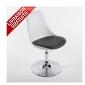 Chaise tulipe design noir simili cuir blanc pivota