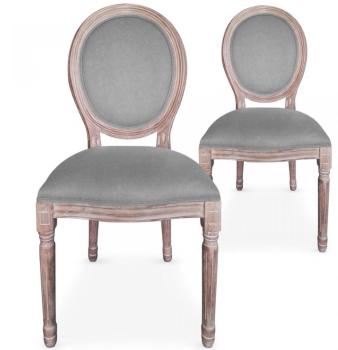 Lot de 2 chaises médaillon Louis XVI tissu Gris