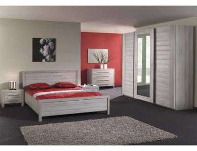 Chambre complète lit 140 cm coloris chêne grisé