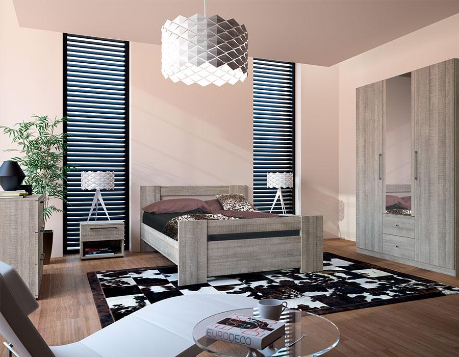 Chambre contemporaine couleur chêne gris complète