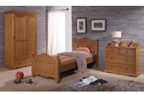 Chambre Enfant Pin Miel Lit 90 + Armoire + Commode