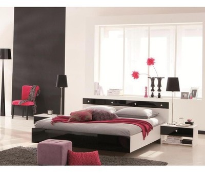 Chambre Bois Blanc et Noir Laqué 140x190 CB103 - T