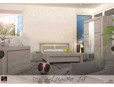 Chambre à coucher lit 140x190 cm coloris chêne nat