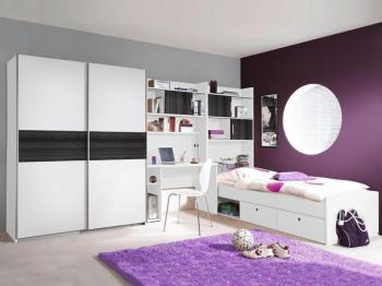 Chambre complète SANTOS 03 90x200 cm noyer grisé blanc Chambre complète SANTOS 03