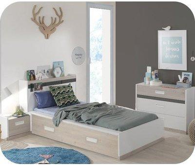 Chambre Enfant Iléo Blanche et Bois - Set de 4 Meubles Chambre Enfant Iléo Blanche