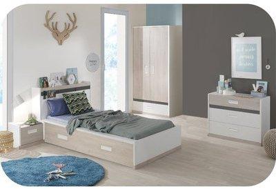 Chambre Enfant Iléo Blanche et Bois - Set de 5 Meubles Chambre Enfant Iléo Blanche