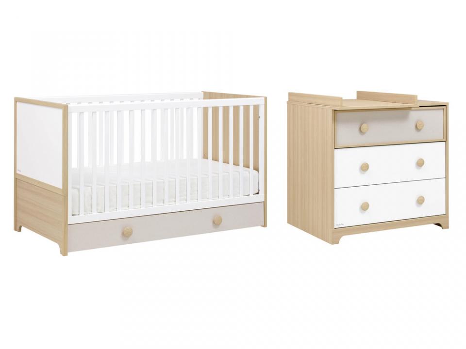 Chambre bébé duo lit avec tiroir commode à langer décor Chambre bébé duo lit avec