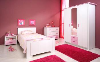 Chambre complète rose et blanc avec armoire 3 port
