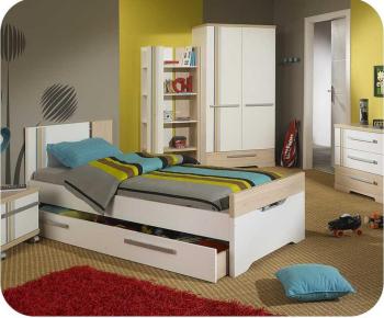Chambre Enfant Bora Blanche et Bois - Set de 5 Meubles Chambre Enfant Bora Blanche