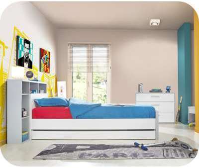 Chambre Enfant Timéo Blanche et Grise - Set de 4 Meubles Chambre Enfant Timéo Blanche