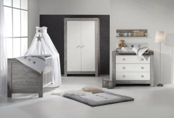 Chambre bébé Lit Commode Armoire 2 portes Nordic Driftwood Chambre bébé Lit Commode Armoire