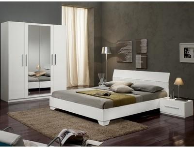 Chambre complète GINOLA 160x200 cm blanc laqué Chambre complète GINOLA 160x200