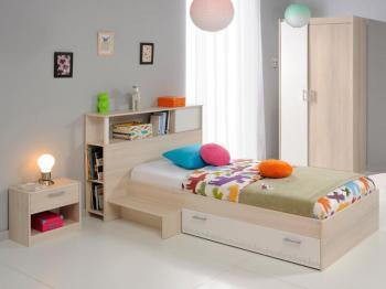 Chambre complète CARL 90x200 cm acacia fumé blanc Chambre complète CARL 90x200
