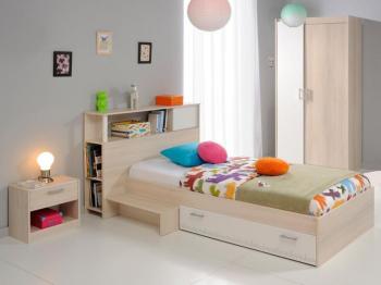 Chambre complète CARL 90x190 cm acacia fumé blanc Chambre complète CARL 90x190