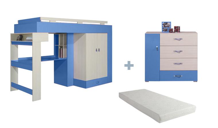 LIT COMBINE AVEC BUREAU, ARMOIRE ET SOMMIER - Modè