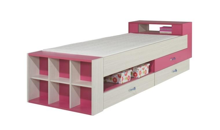 LIT ADO ROSE AVEC TIROIRS ET NICHES DE RANGEMENT -