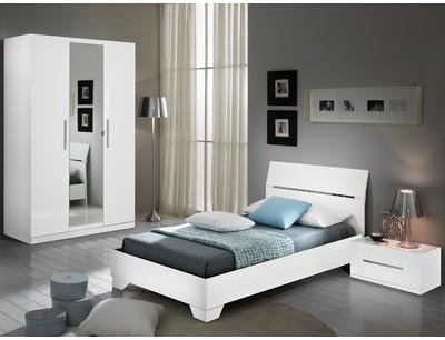 Chambre complète GINOLA 90x200 cm blanc laqué Chambre complète GINOLA 90x200