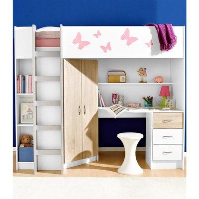 Lit mezzanine avec plan de travail + armoire + éta
