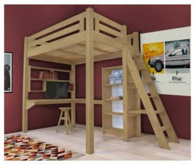 Lit Mezzanine Alpage bois + échelle hauteur réglab