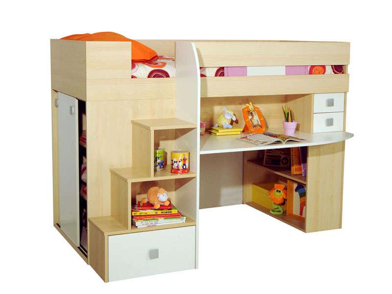 Lit 90x190 cm surélevé combiné CASTELLO coloris érable Lit 90x190 cm surélevé combiné