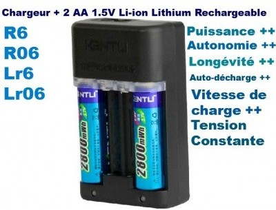 Chargeur KT-CPH-57 + 2 Piles Rechargeables 1.5V AA