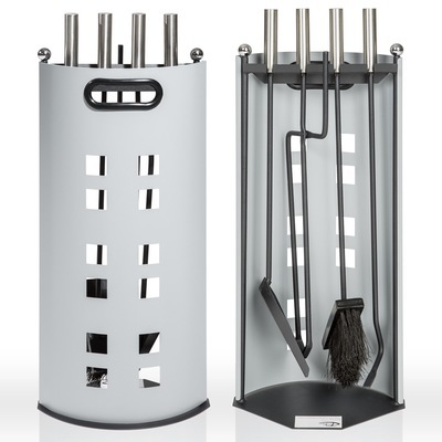Serviteur de cheminée design argenté 5 accessoires